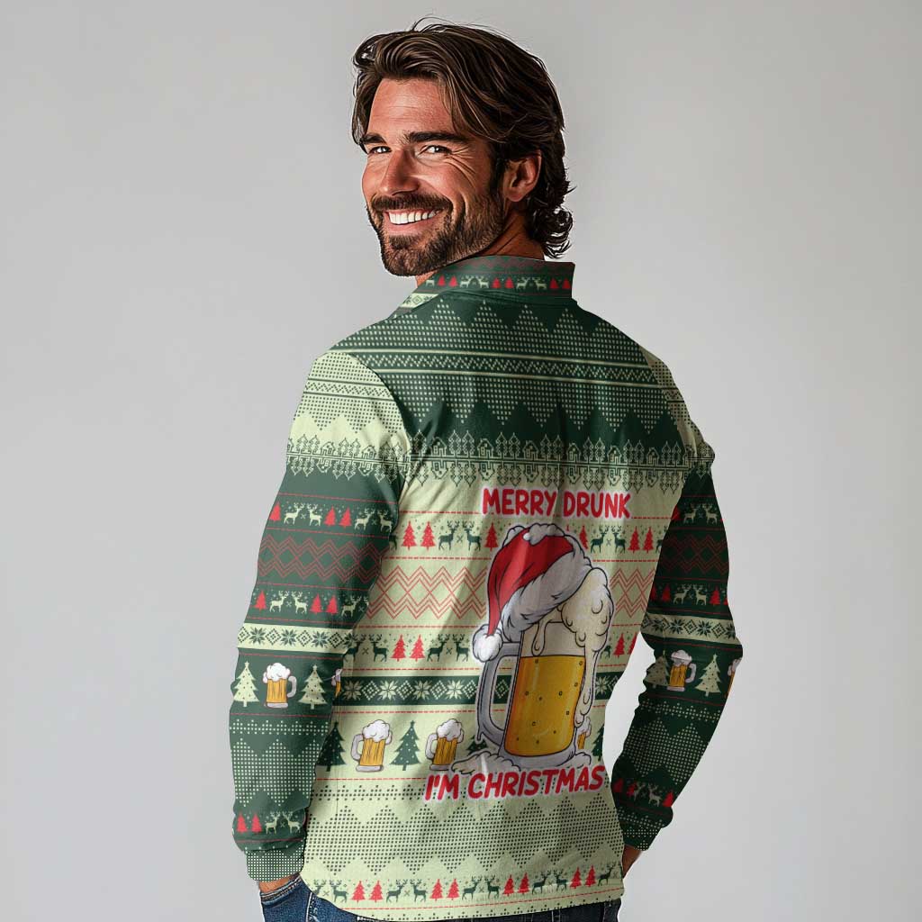 Merry Drunk I'm Christmas Long Sleeve Polo Shirt Xmas Holiday Patterns - Wonder Print Shop