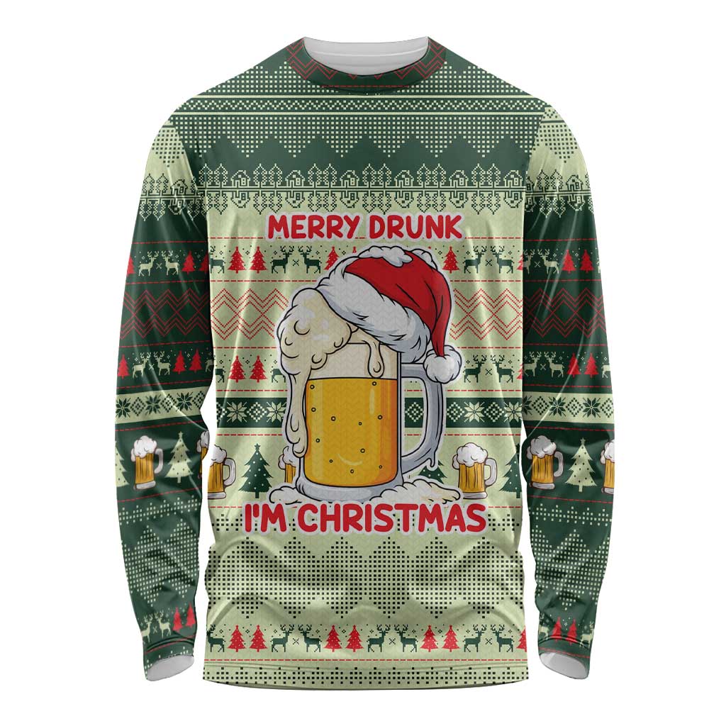 Merry Drunk I'm Christmas Long Sleeve Shirt Xmas Holiday Patterns - Wonder Print Shop