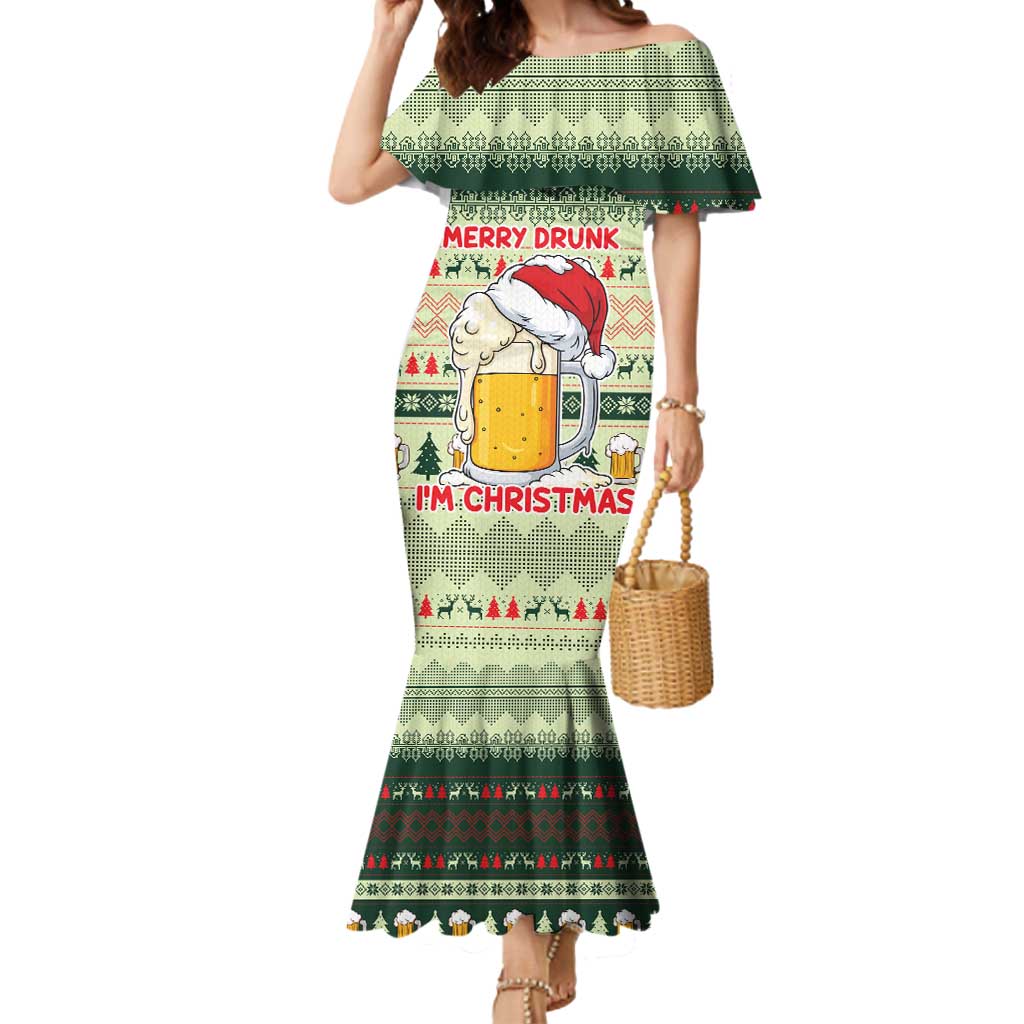 Merry Drunk I'm Christmas Mermaid Dress Xmas Holiday Patterns - Wonder Print Shop