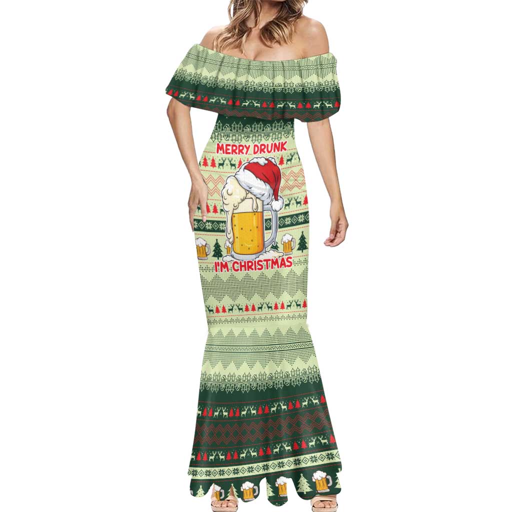 Merry Drunk I'm Christmas Mermaid Dress Xmas Holiday Patterns - Wonder Print Shop