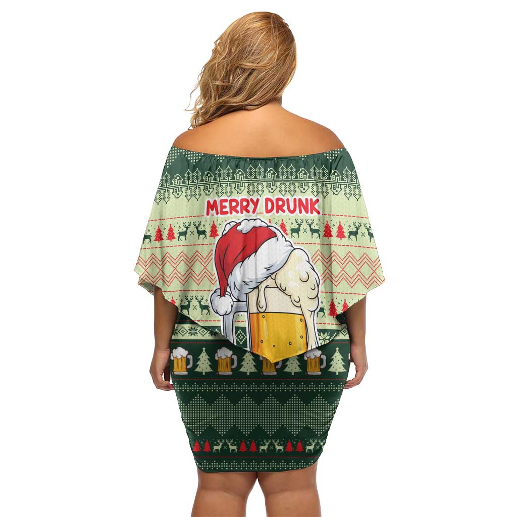 Merry Drunk I'm Christmas Off Shoulder Short Dress Xmas Holiday Patterns - Wonder Print Shop