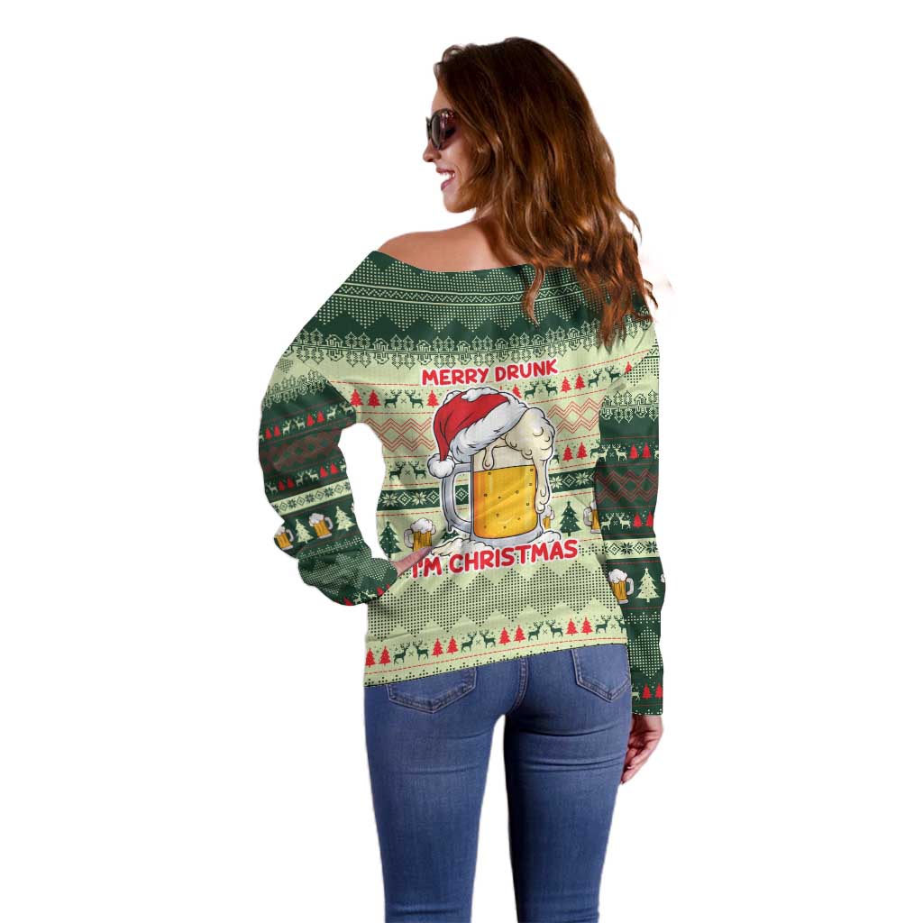 Merry Drunk I'm Christmas Off Shoulder Sweater Xmas Holiday Patterns - Wonder Print Shop