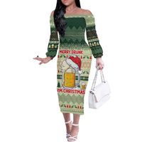 Merry Drunk I'm Christmas Off The Shoulder Long Sleeve Dress Xmas Holiday Patterns - Wonder Print Shop
