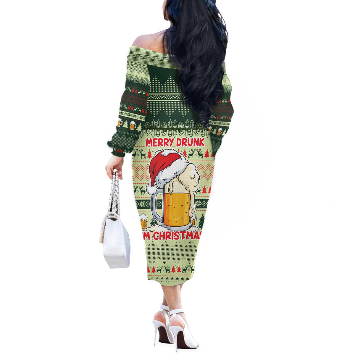 Merry Drunk I'm Christmas Off The Shoulder Long Sleeve Dress Xmas Holiday Patterns - Wonder Print Shop