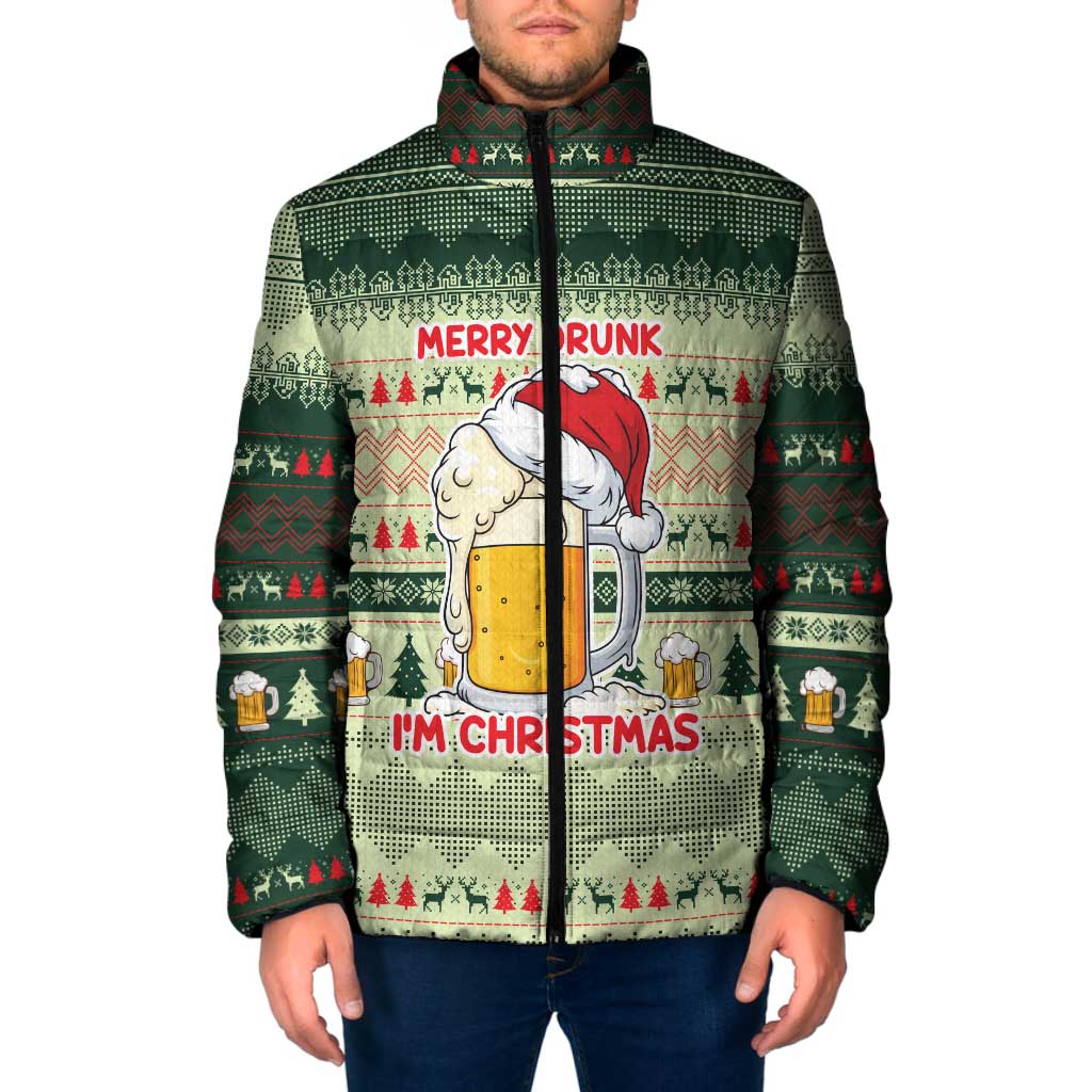 Merry Drunk I'm Christmas Padded Jacket Xmas Holiday Patterns - Wonder Print Shop