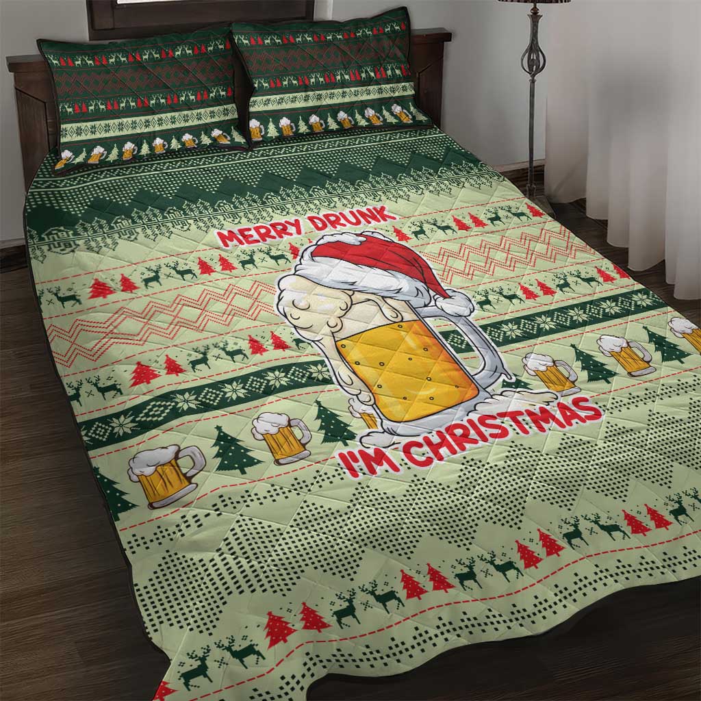 Merry Drunk I'm Christmas Quilt Bed Set Xmas Holiday Patterns - Wonder Print Shop