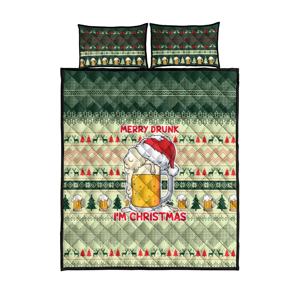 Merry Drunk I'm Christmas Quilt Bed Set Xmas Holiday Patterns - Wonder Print Shop