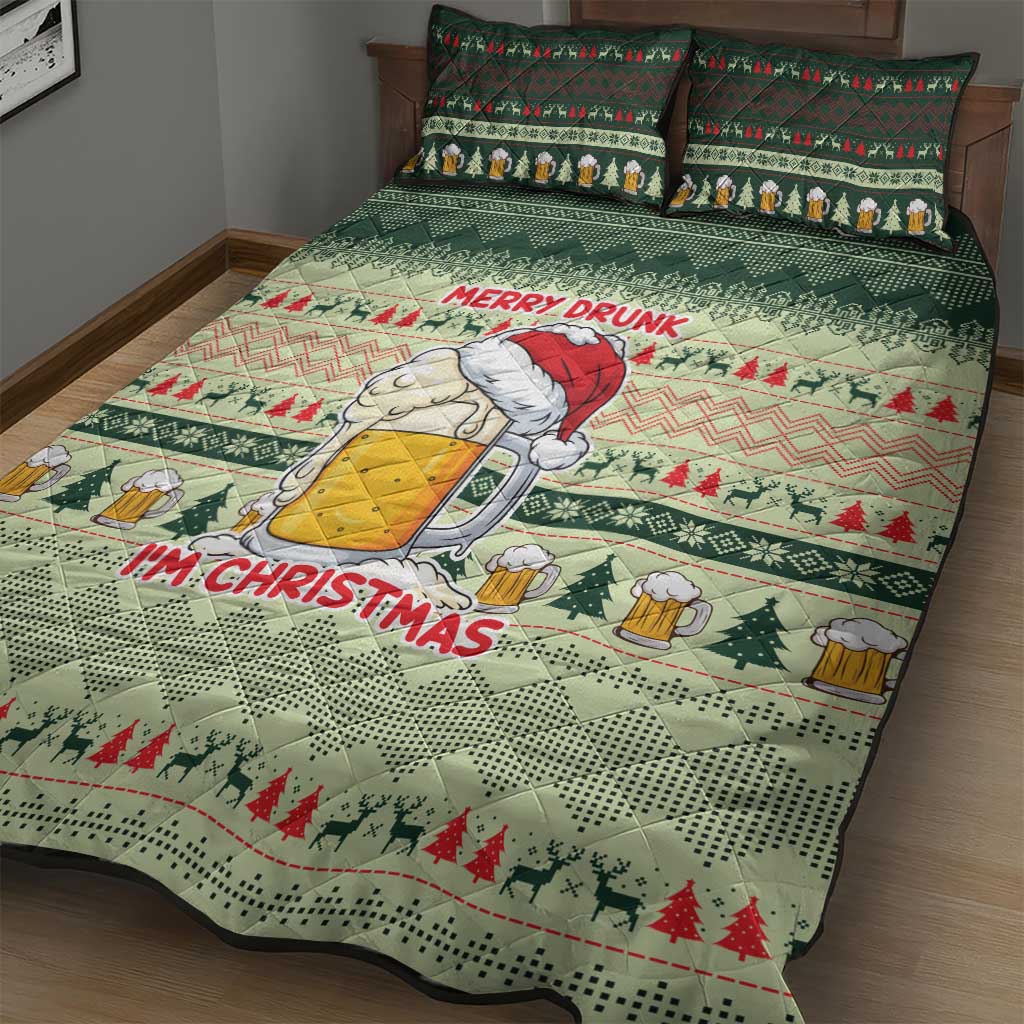 Merry Drunk I'm Christmas Quilt Bed Set Xmas Holiday Patterns - Wonder Print Shop