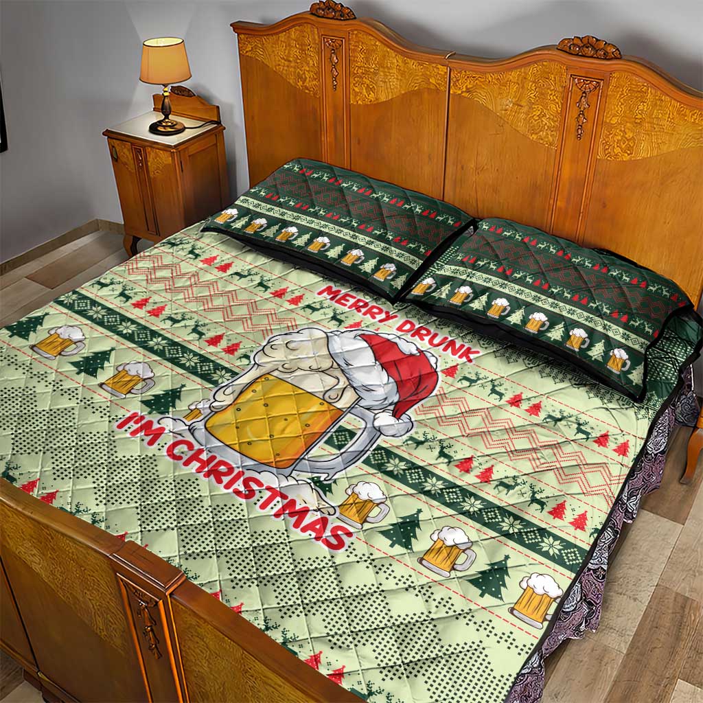 Merry Drunk I'm Christmas Quilt Bed Set Xmas Holiday Patterns - Wonder Print Shop