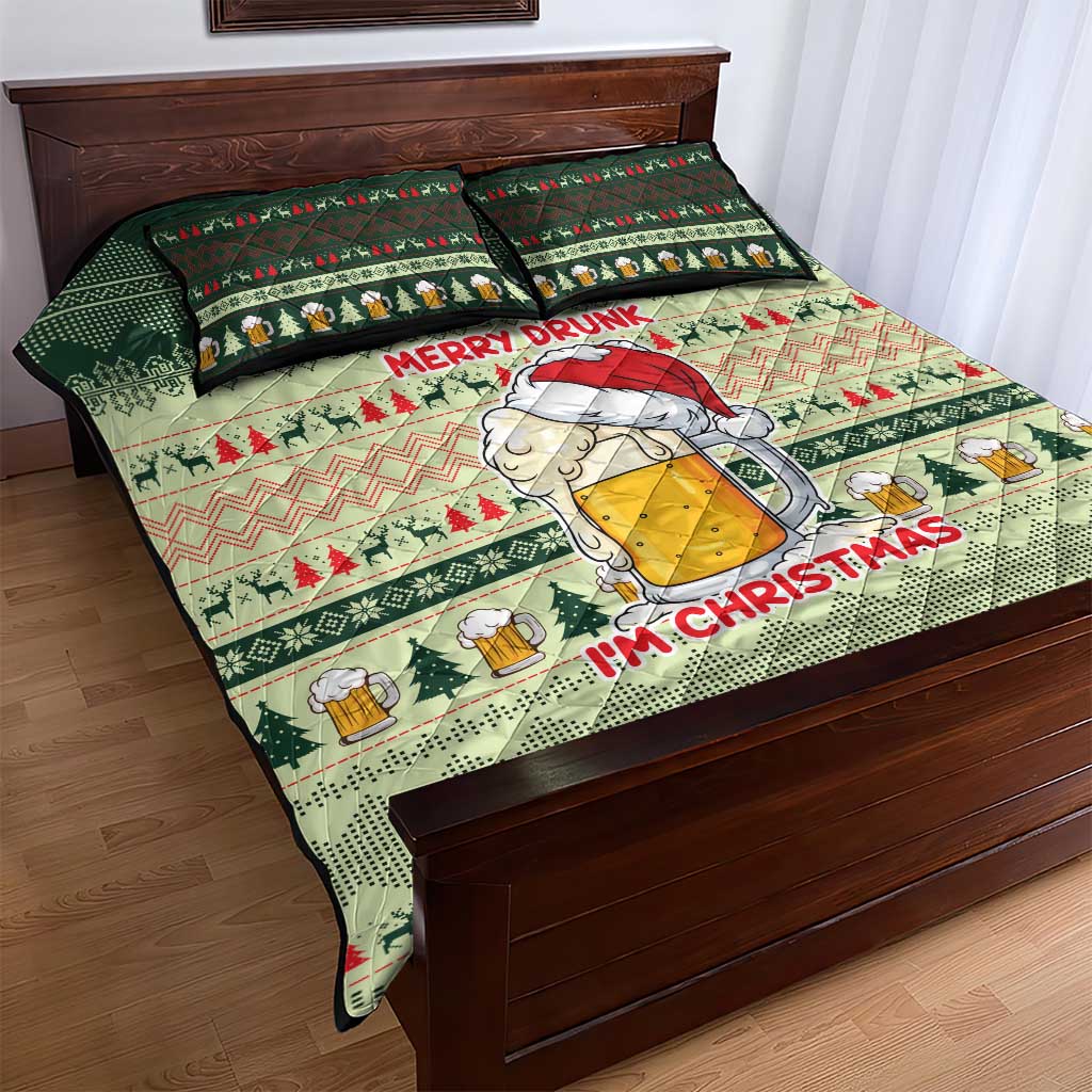 Merry Drunk I'm Christmas Quilt Bed Set Xmas Holiday Patterns - Wonder Print Shop