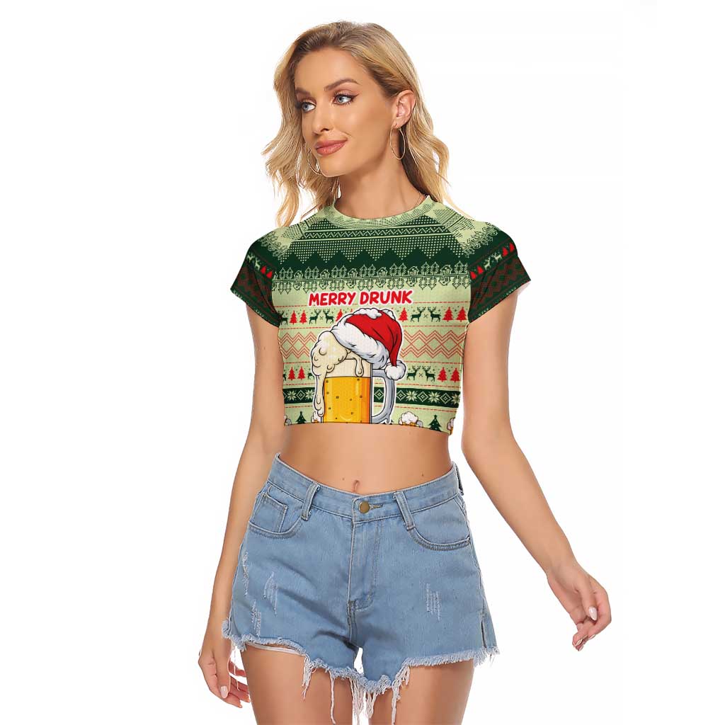 Merry Drunk I'm Christmas Raglan Cropped T Shirt Xmas Holiday Patterns - Wonder Print Shop