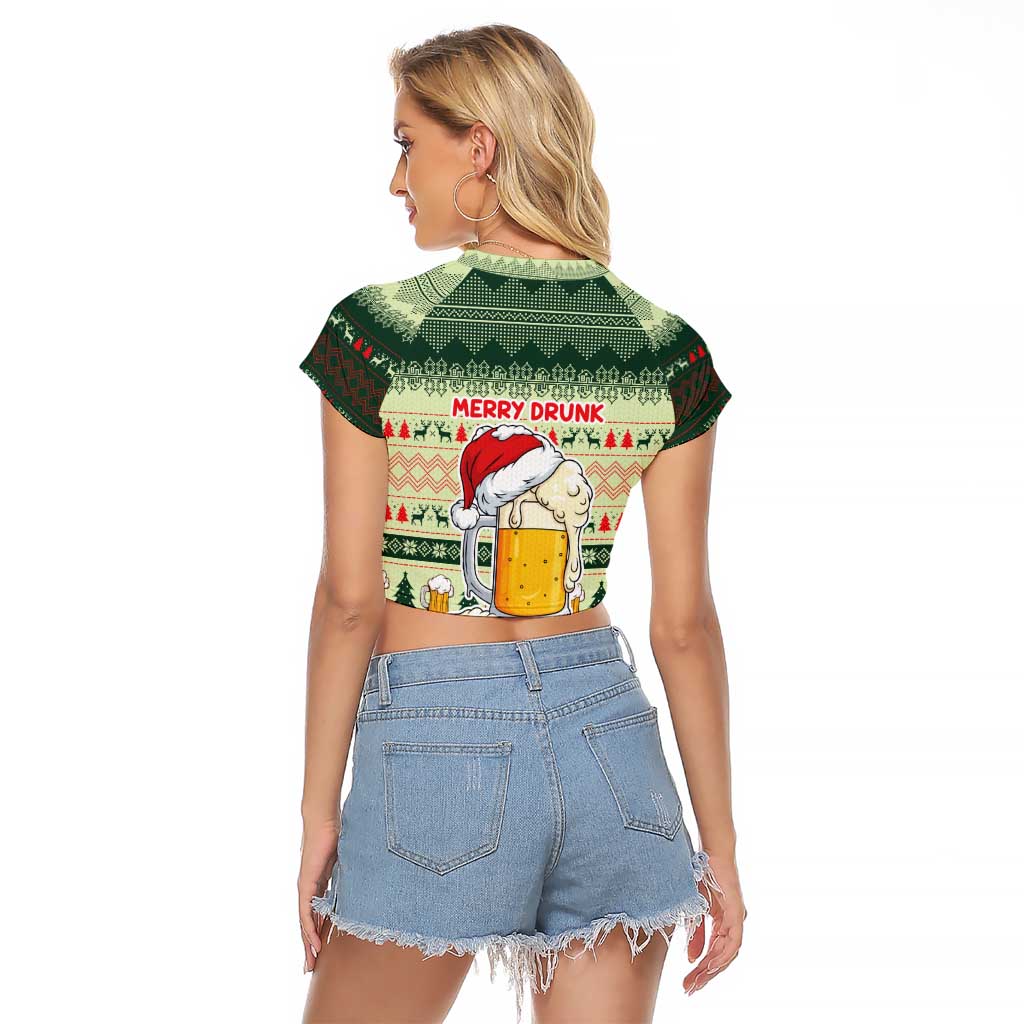 Merry Drunk I'm Christmas Raglan Cropped T Shirt Xmas Holiday Patterns - Wonder Print Shop