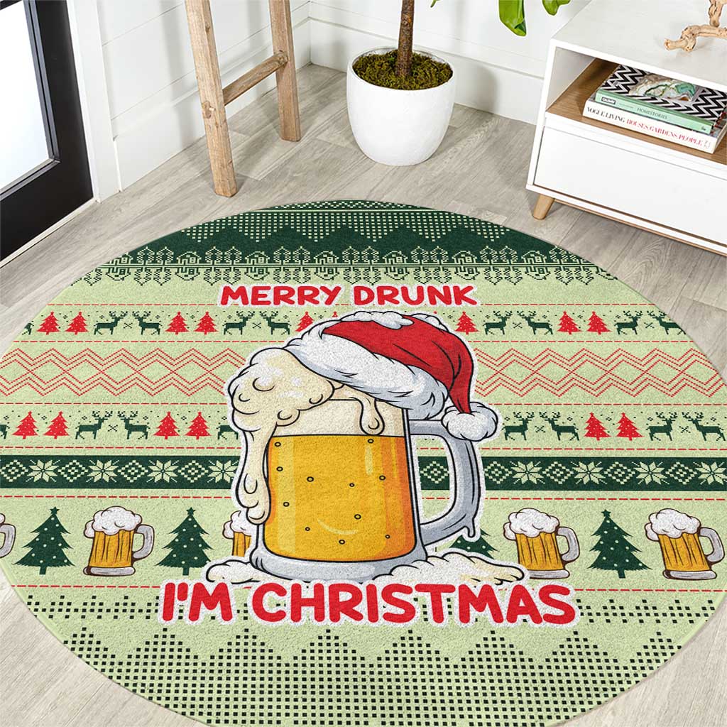 Merry Drunk I'm Christmas Round Carpet Xmas Holiday Patterns - Wonder Print Shop