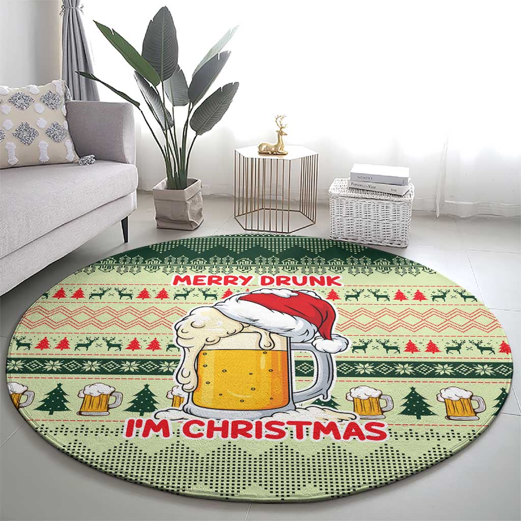 Merry Drunk I'm Christmas Round Carpet Xmas Holiday Patterns - Wonder Print Shop