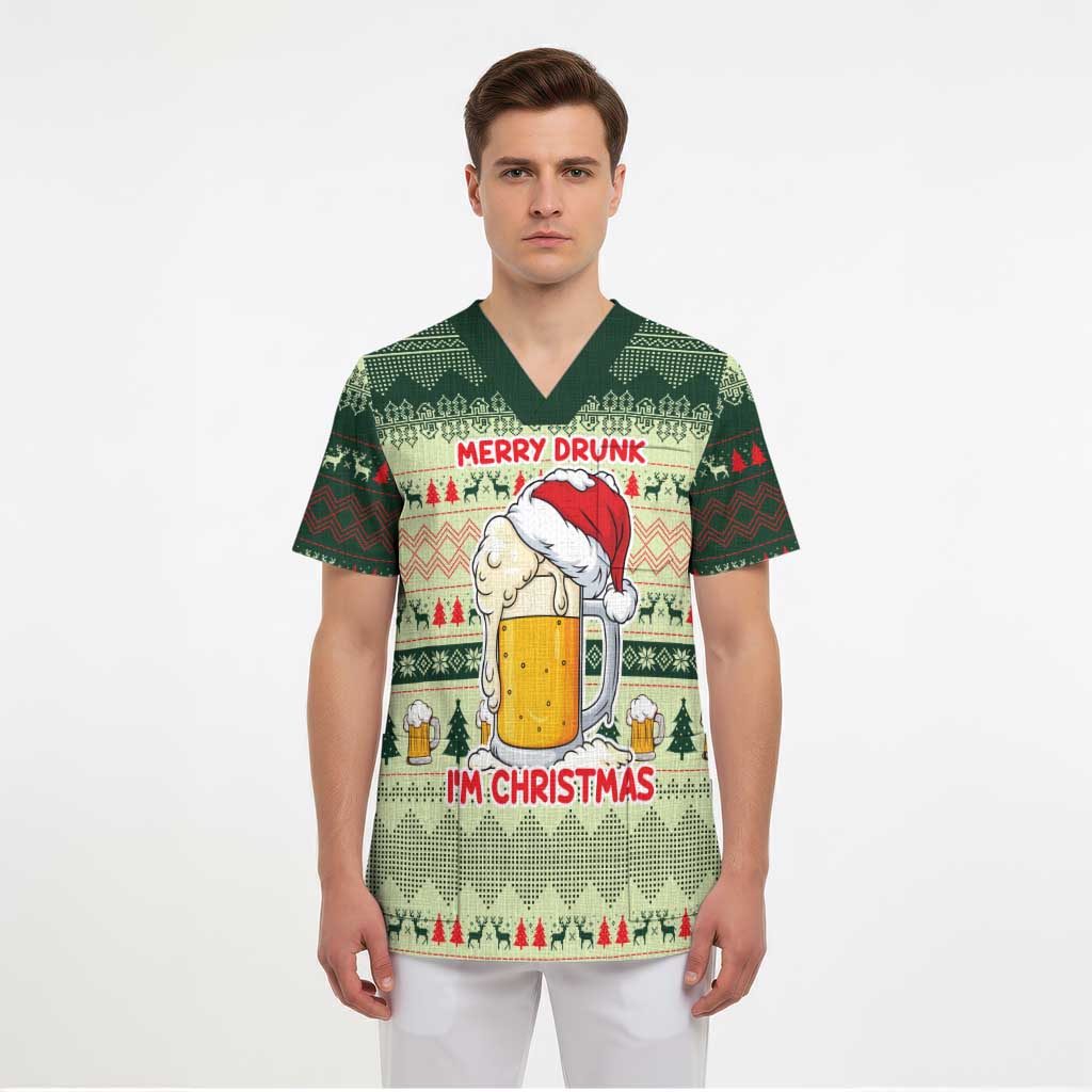 Merry Drunk I'm Christmas Scrub Top Xmas Holiday Patterns - Wonder Print Shop
