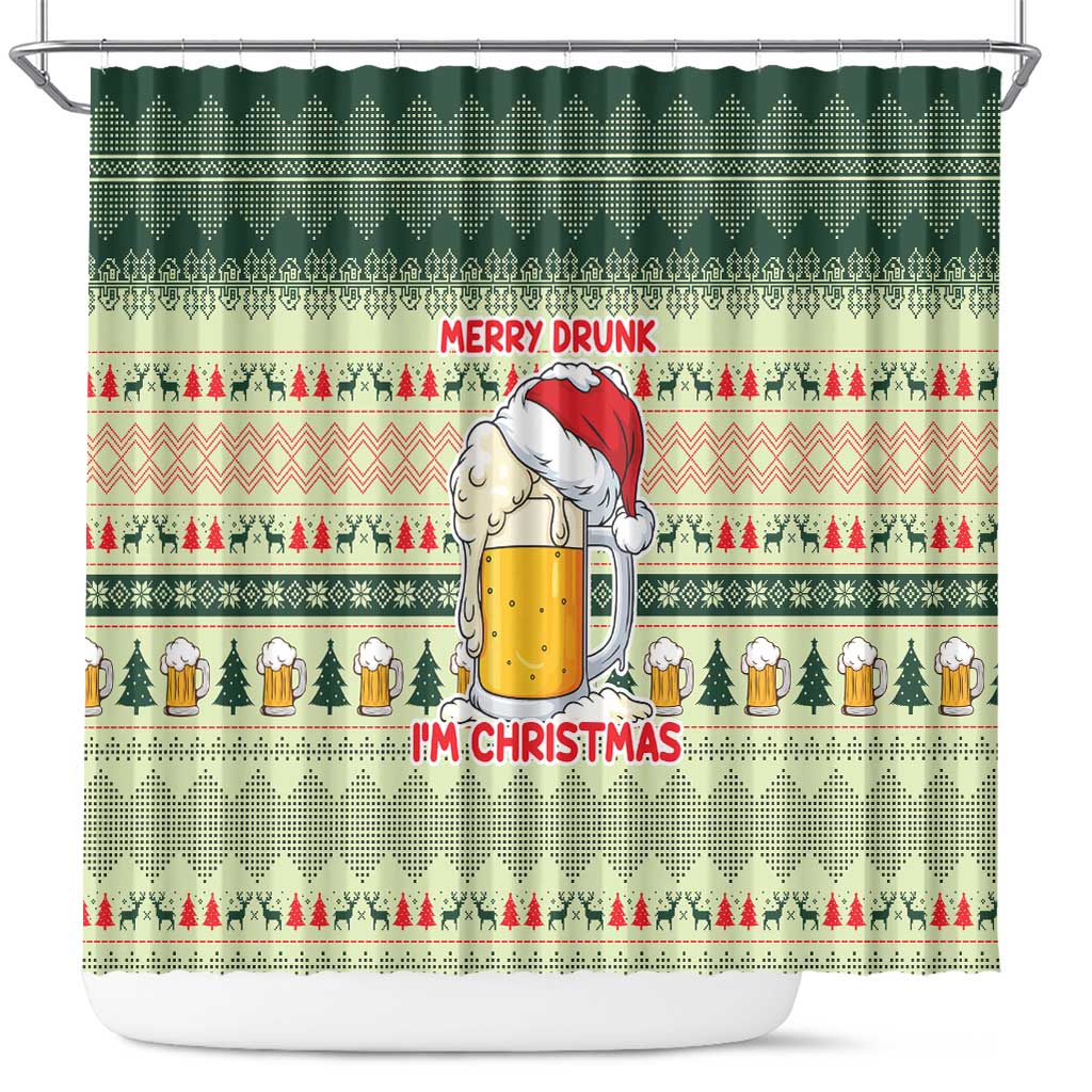 Merry Drunk I'm Christmas Shower Curtain Xmas Holiday Patterns - Wonder Print Shop