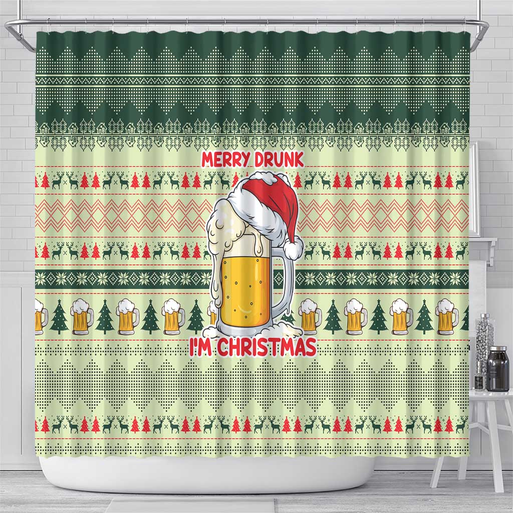 Merry Drunk I'm Christmas Shower Curtain Xmas Holiday Patterns - Wonder Print Shop