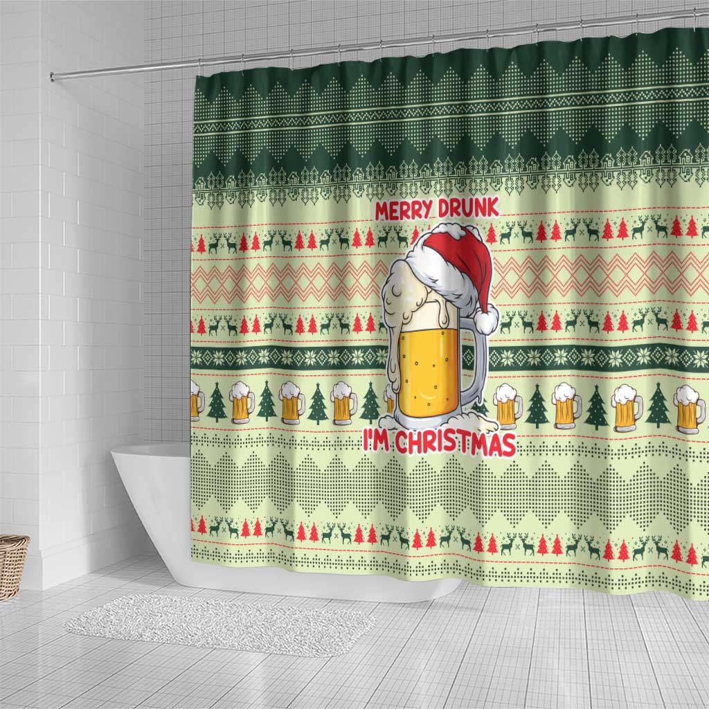 Merry Drunk I'm Christmas Shower Curtain Xmas Holiday Patterns - Wonder Print Shop
