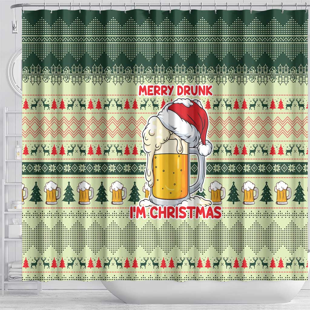 Merry Drunk I'm Christmas Shower Curtain Xmas Holiday Patterns - Wonder Print Shop