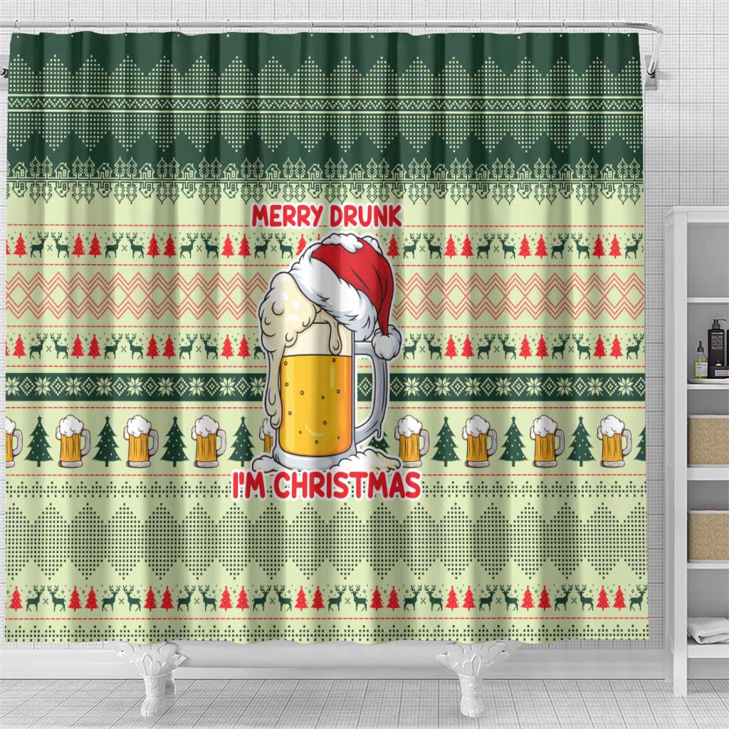 Merry Drunk I'm Christmas Shower Curtain Xmas Holiday Patterns - Wonder Print Shop