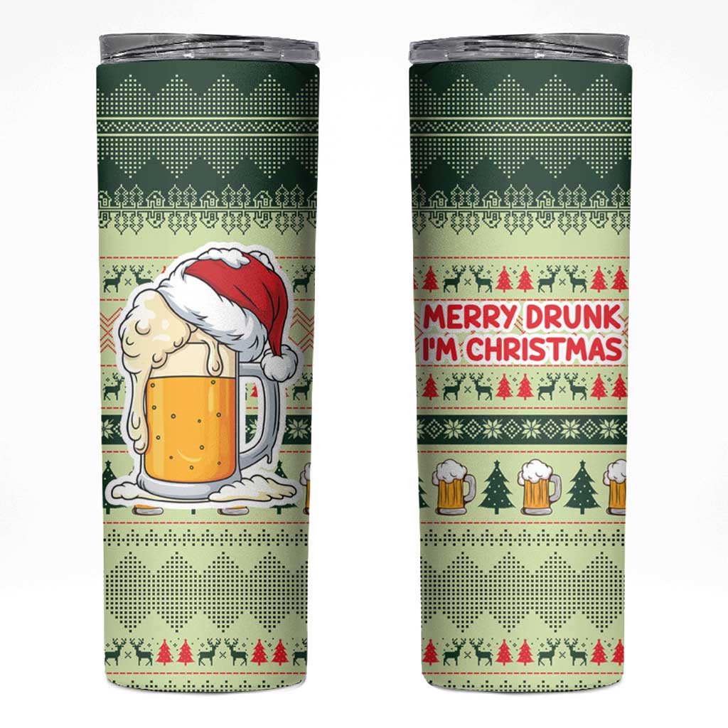 Merry Drunk I'm Christmas Skinny Tumbler Xmas Holiday Patterns - Wonder Print Shop