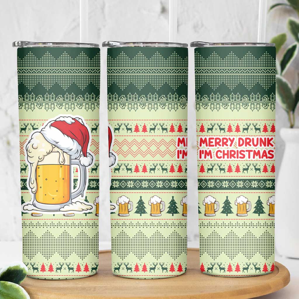 Merry Drunk I'm Christmas Skinny Tumbler Xmas Holiday Patterns - Wonder Print Shop