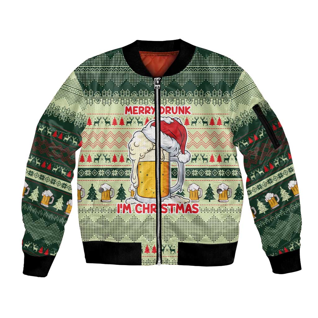 Merry Drunk I'm Christmas Sleeve Zip Bomber Jacket Xmas Holiday Patterns - Wonder Print Shop