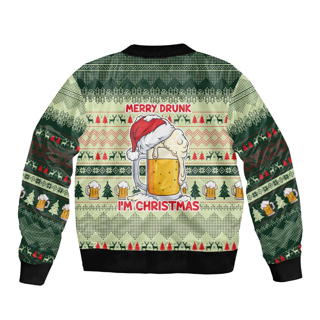 Merry Drunk I'm Christmas Sleeve Zip Bomber Jacket Xmas Holiday Patterns - Wonder Print Shop