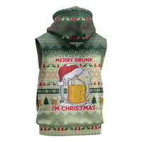Merry Drunk I'm Christmas Sleeveless Hoodie Xmas Holiday Patterns - Wonder Print Shop