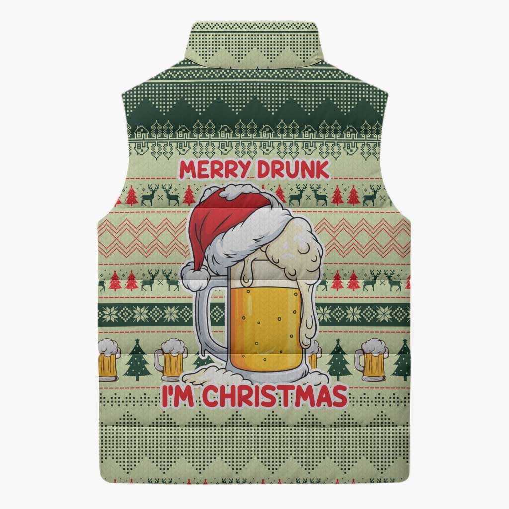 Merry Drunk I'm Christmas Sleeveless Puffer Jacket Xmas Holiday Patterns - Wonder Print Shop