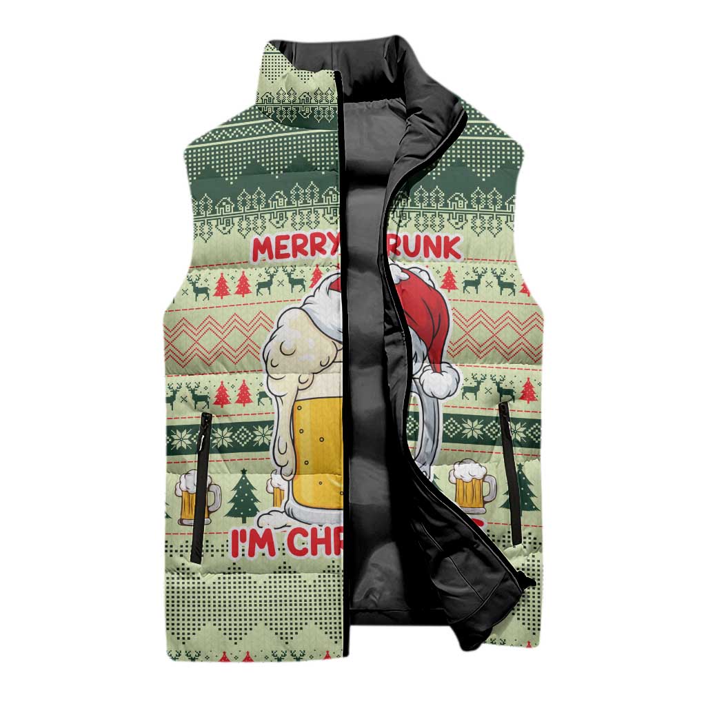 Merry Drunk I'm Christmas Sleeveless Puffer Jacket Xmas Holiday Patterns - Wonder Print Shop