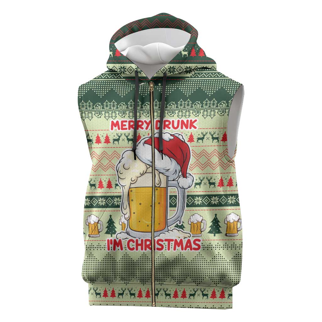 Merry Drunk I'm Christmas Sleeveless Zip Hoodie Xmas Holiday Patterns - Wonder Print Shop
