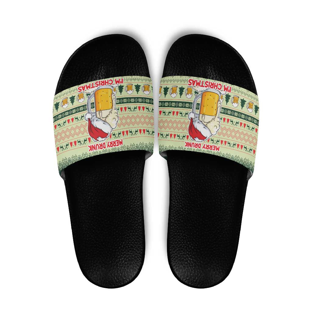 Merry Drunk I'm Christmas Slide Sandals Xmas Holiday Patterns - Wonder Print Shop