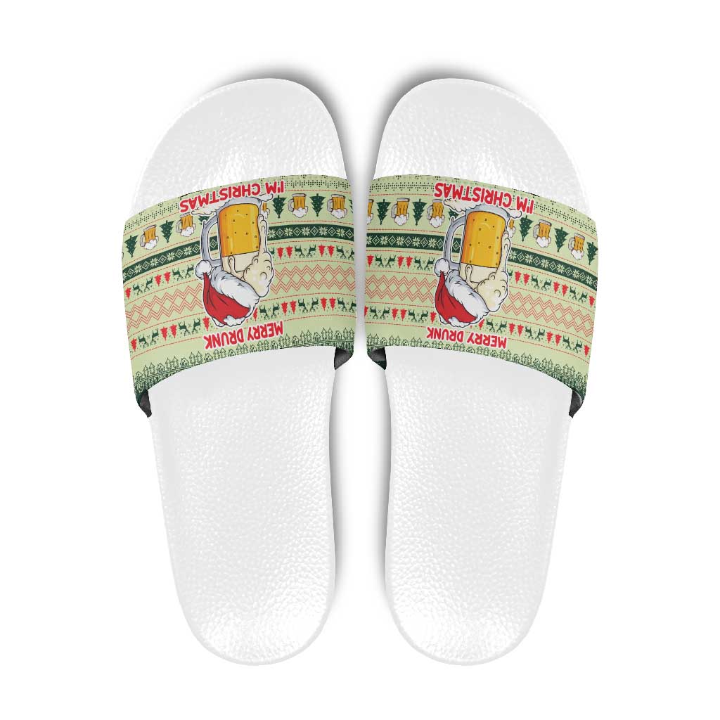 Merry Drunk I'm Christmas Slide Sandals Xmas Holiday Patterns - Wonder Print Shop