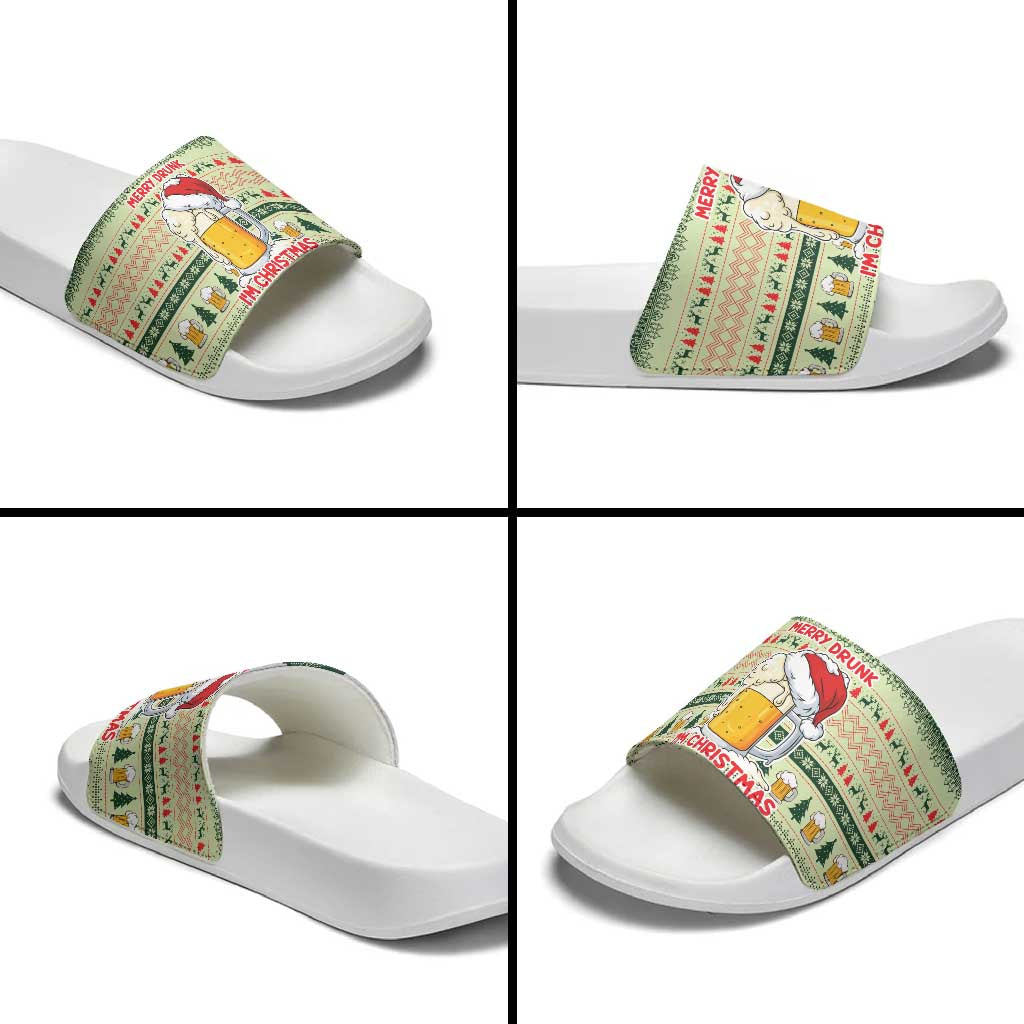 Merry Drunk I'm Christmas Slide Sandals Xmas Holiday Patterns - Wonder Print Shop