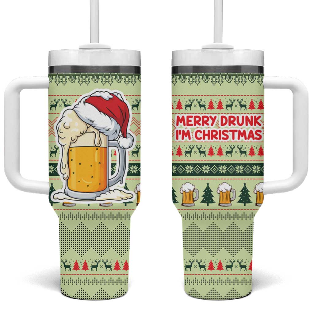 Merry Drunk I'm Christmas Tumbler With Handle Xmas Holiday Patterns - Wonder Print Shop