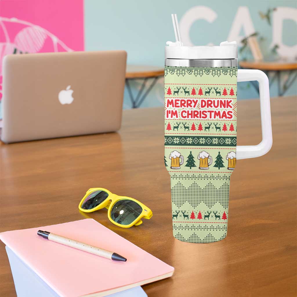 Merry Drunk I'm Christmas Tumbler With Handle Xmas Holiday Patterns - Wonder Print Shop