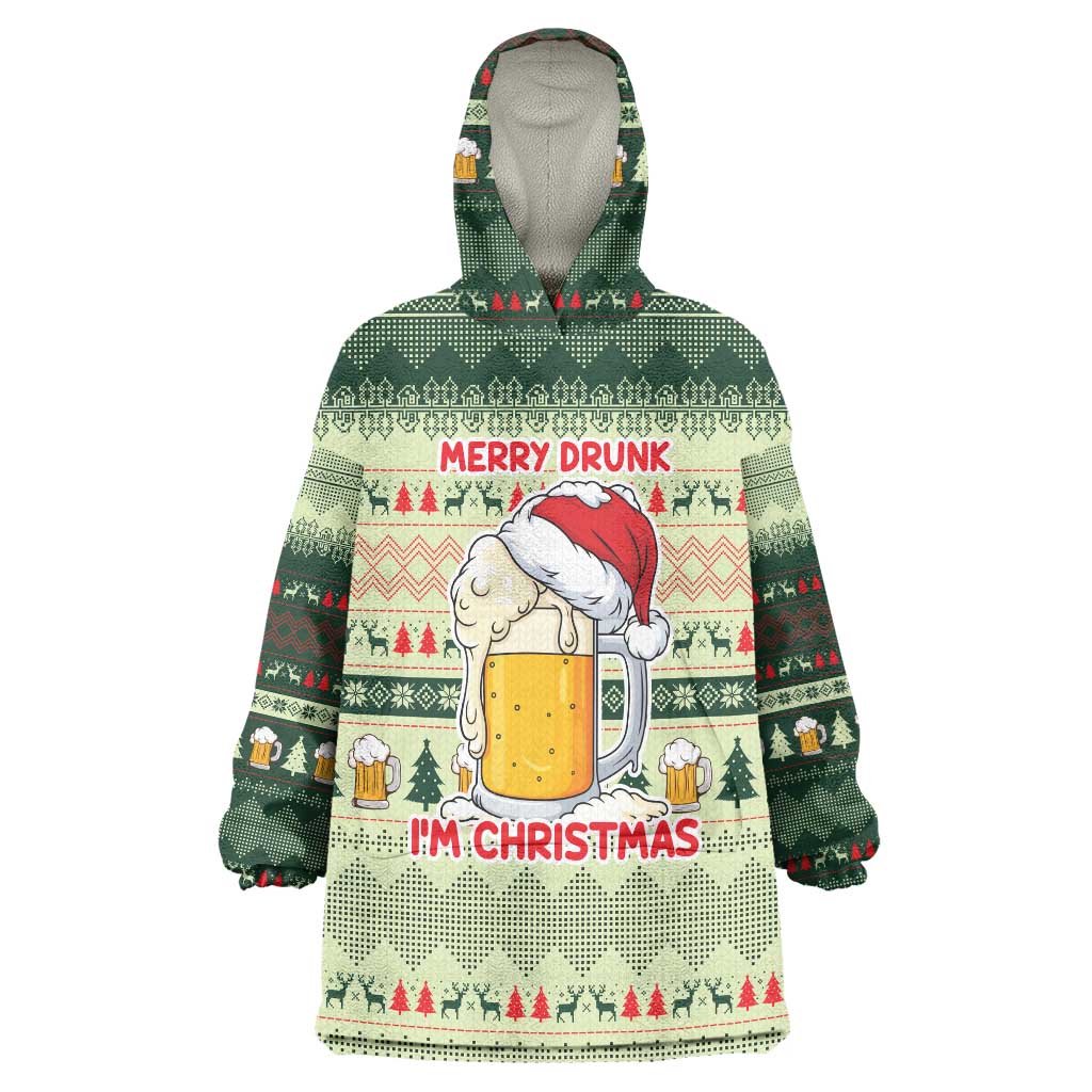 Merry Drunk I'm Christmas Wearable Blanket Hoodie Xmas Holiday Patterns - Wonder Print Shop