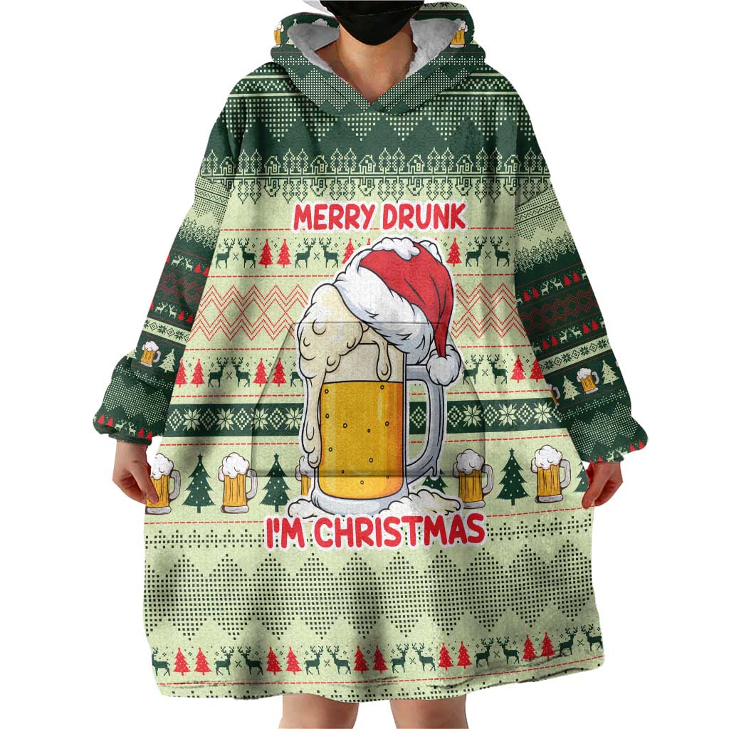Merry Drunk I'm Christmas Wearable Blanket Hoodie Xmas Holiday Patterns - Wonder Print Shop