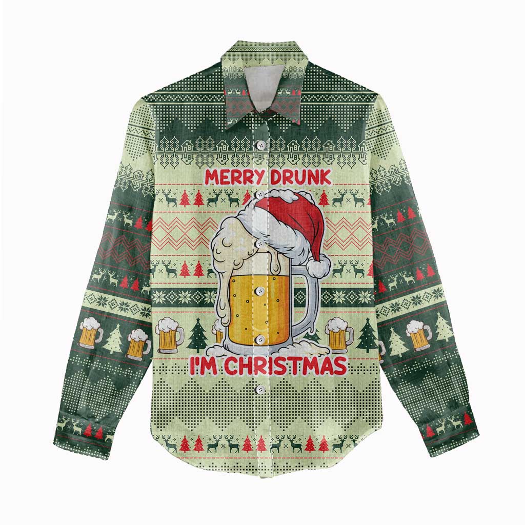 Merry Drunk I'm Christmas Women Casual Shirt Xmas Holiday Patterns - Wonder Print Shop