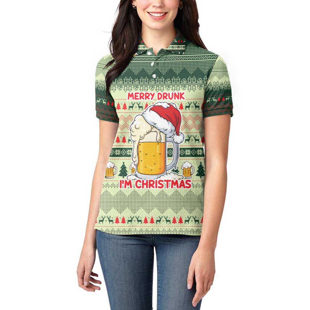 Merry Drunk I'm Christmas Women Polo Shirt Xmas Holiday Patterns - Wonder Print Shop
