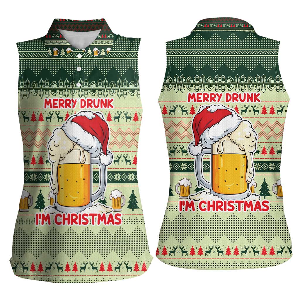 Merry Drunk I'm Christmas Women Sleeveless Polo Shirt Xmas Holiday Patterns - Wonder Print Shop