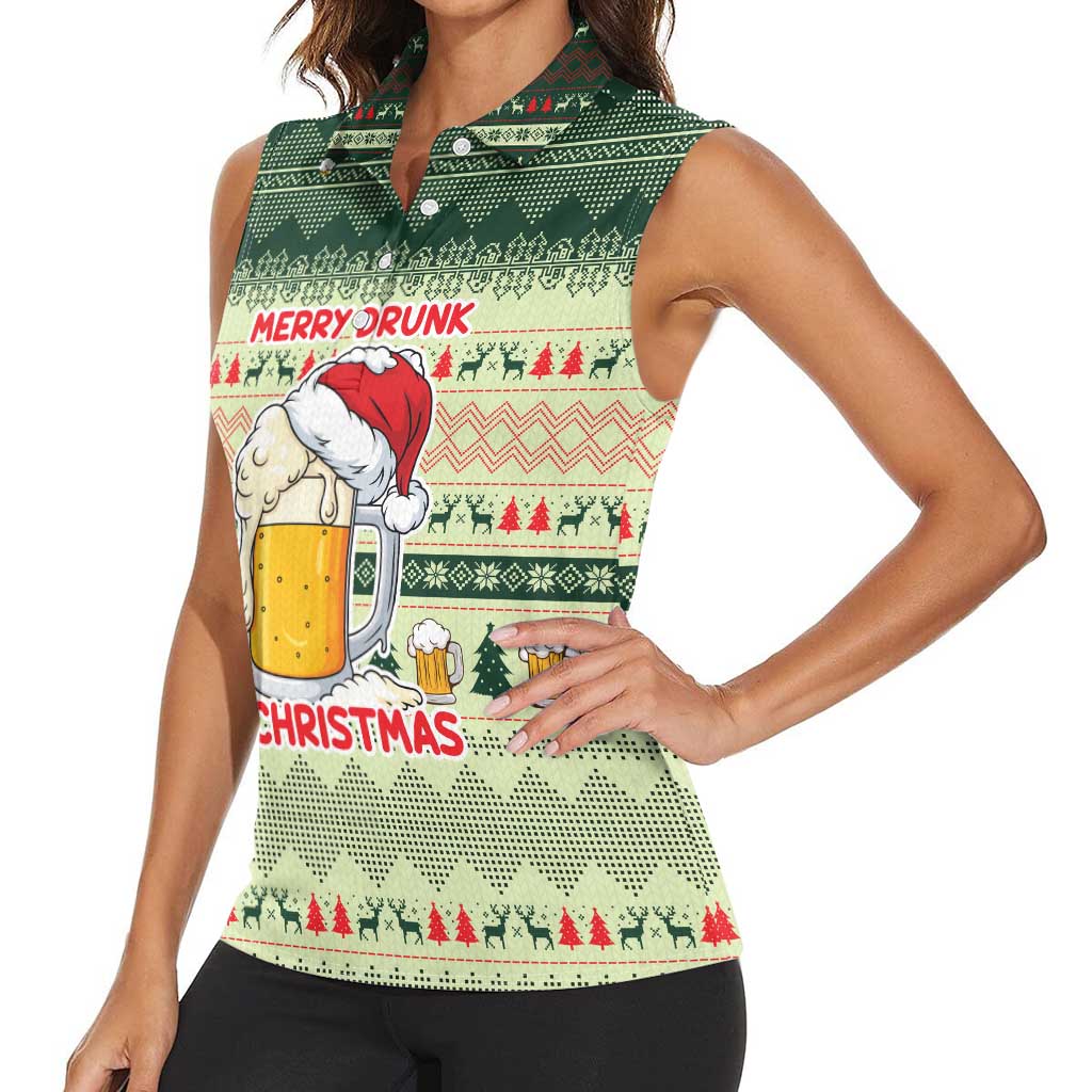 Merry Drunk I'm Christmas Women Sleeveless Polo Shirt Xmas Holiday Patterns - Wonder Print Shop