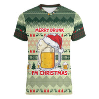Merry Drunk I'm Christmas Women V-Neck T-Shirt Xmas Holiday Patterns - Wonder Print Shop