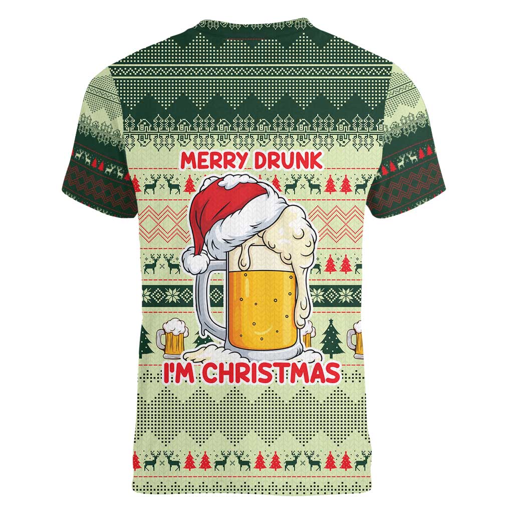 Merry Drunk I'm Christmas Women V-Neck T-Shirt Xmas Holiday Patterns - Wonder Print Shop