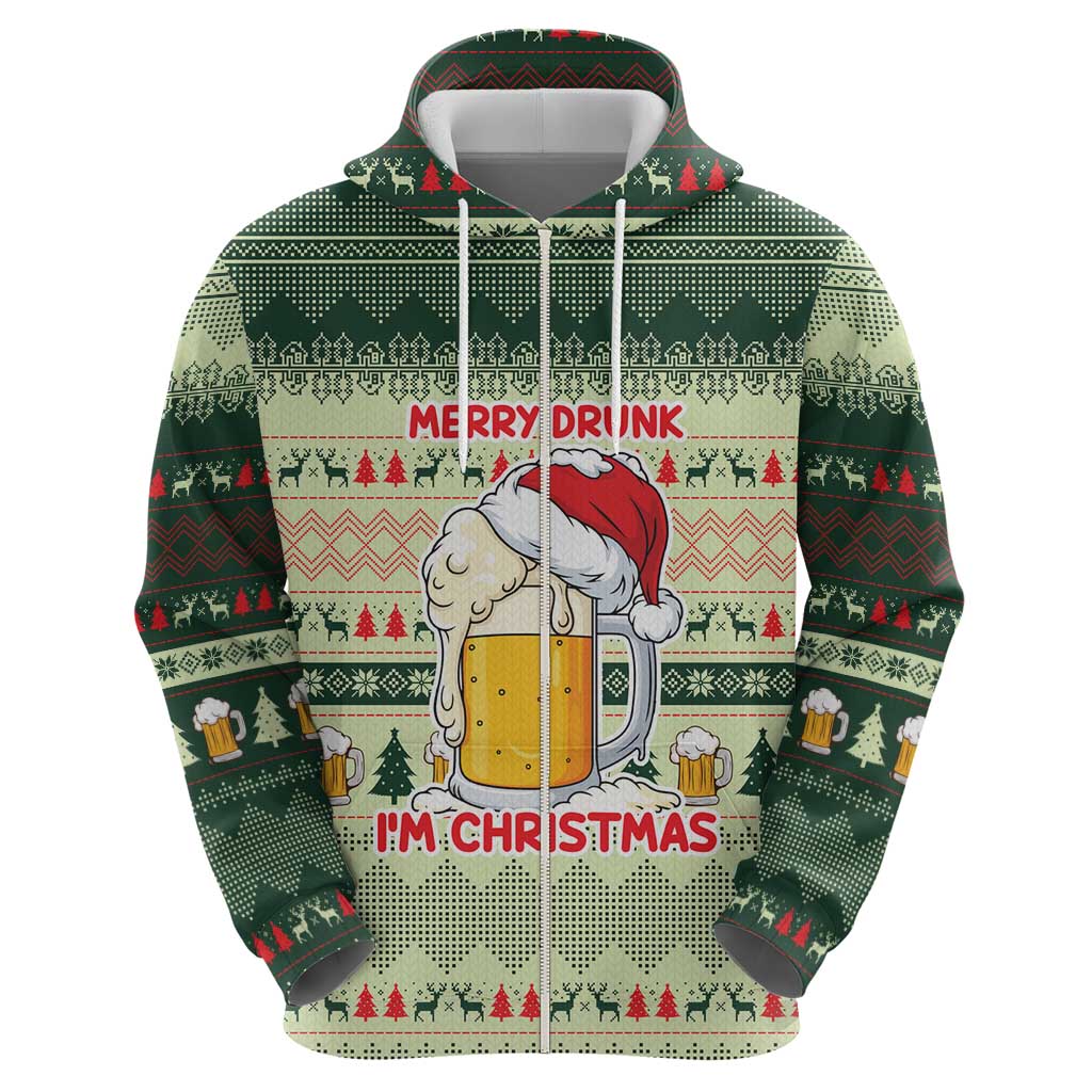 Merry Drunk I'm Christmas Zip Hoodie Xmas Holiday Patterns - Wonder Print Shop