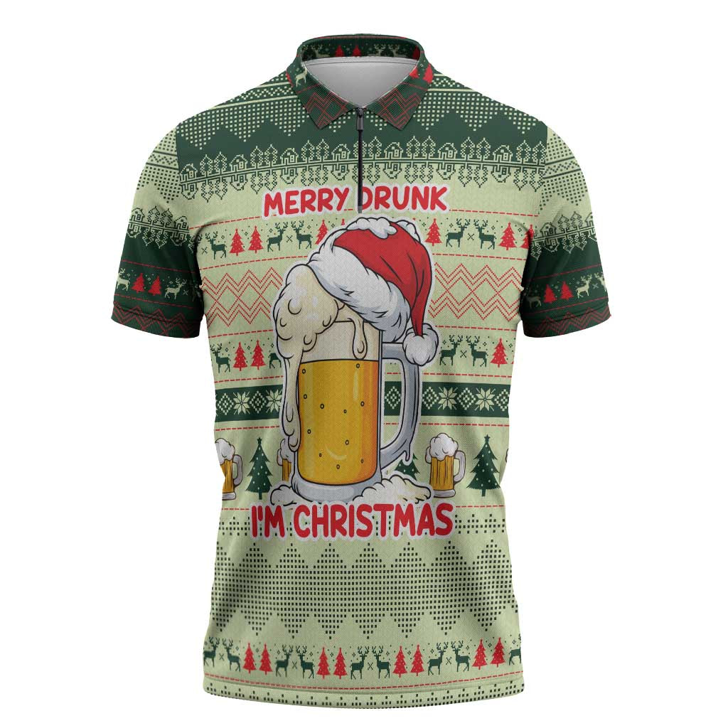 Merry Drunk I'm Christmas Zipper Polo Shirt Xmas Holiday Patterns - Wonder Print Shop