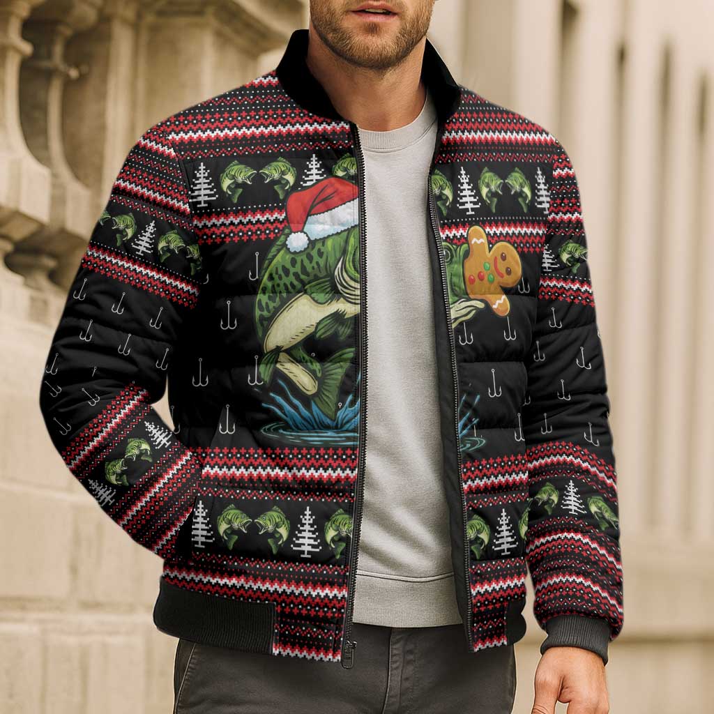 Merry Fishmas Christmas Bomber Puffer Jacket Xmas Holiday Patterns - Wonder Print Shop