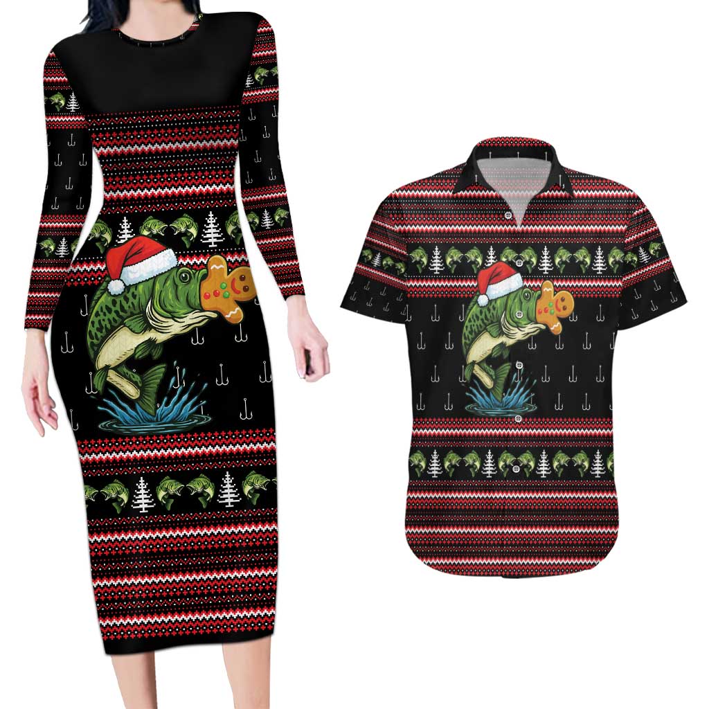 Merry Fishmas Christmas Couples Matching Long Sleeve Bodycon Dress and Hawaiian Shirt Xmas Holiday Patterns - Wonder Print Shop
