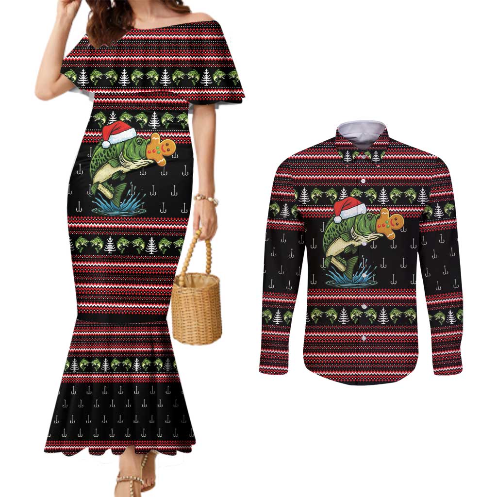 Merry Fishmas Christmas Couples Matching Mermaid Dress and Long Sleeve Button Shirt Xmas Holiday Patterns - Wonder Print Shop